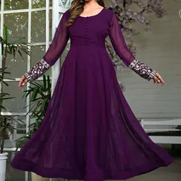 GRISHU COLLECTION Embroidered Sequinned Round Neck Anarkali Kurta With Trouser & Dupatta image 4