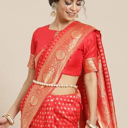 Mitera Red Woven Design Zari Silk Blend Dharmavaram Saree-picture-10