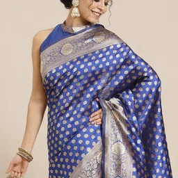 Mitera Blue Woven Design Zari Silk Blend Dharmavaram Saree-picture-15