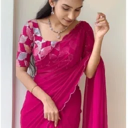 Floral Print Bollywood Georgette, Silk Blend Saree-image-62