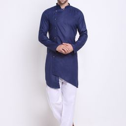 Benstoke Men Navy Blue Angrakha Top with Trousers-image-33