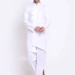 Benstoke Men White Angrakha Kurta with Pyjamas-image-3