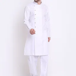 Benstoke Men White Angrakha Kurta with Pyjamas-image-7