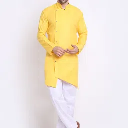 Benstoke Men Yellow Angrakha Kurta with Pyjamas-image-47