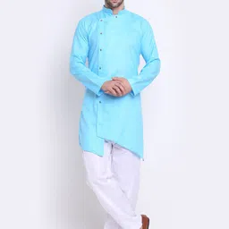 Benstoke Men Blue Angrakha Kurta with Pyjamas-image-6