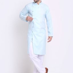 Benstoke Men Blue Angrakha Kurta with Pyjamas-picture-33
