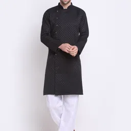 Benstoke Men Black Angrakha Kurta with Pyjamas-image-69
