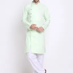 Benstoke Men Lime Green Angrakha Kurta with Pyjamas-image-58