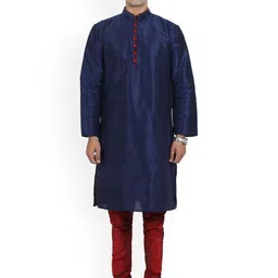 Benstoke Men Navy Blue Dupion Silk Kurta with Churidar-picture-46