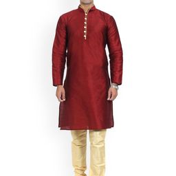 Benstoke Men Maroon Dupion Silk Kurta with churidar-image-25