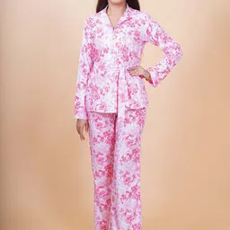 Salvia Sky Floral Printed Pure Cotton Shirt Collar Coat With Trouser-image-68