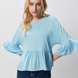 COVER STORY Blue Round Neck Bell Sleeve Peplum Top-picture-26