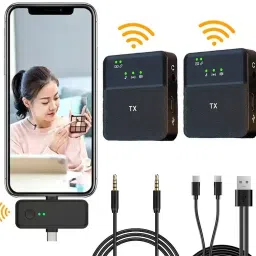 Double Person Wireless Mic with Noise Reduction for Mobile, Camera, Laptop, DSLR Microphone-0