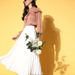Casual Puff Sleeves Self Design Women Pink Top-image-32