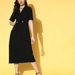 pluss Women Maxi Black Below Knee Dress-picture-38