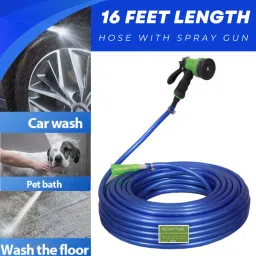 16 Feet Length Blue Color Water Hose with 8 Pattern Spray Gun For Car/bike/Pet Hose Pipe-image-26