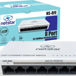 Netstar 8 Port Desktop Switch | 10/100 Mbps | Plug & Play | NS-8FE | Made in India 8 Ports 100 Mbps Network Switch-8