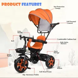 dugri Model Canopy Tricycle with Soft Seat,Front-Back Basket,Parental Push Handle,Bell New Model Canopy Tricycle for Babys with New Colours Tricycle image 3