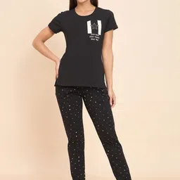 Sweet Dreams Black Graphic Printed T-shirt With Pyjamas-image-69