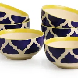 Ceramic Soup Bowl Dining Katori Bowl Ceramic/Stoneware in Blue Mughal Handmade,Dining Katori Bowl Ceramic/Stoneware in Blue Microwave Safe Mughal Handmade Set of 6 Glazed Stoneware Crockery - Tableware/Dinnerware & Serving Pieces/Bowls(Set of 6)-image-54