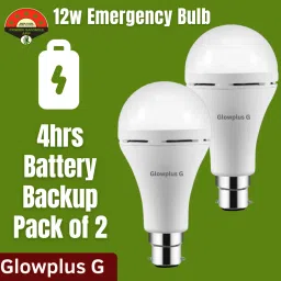 Pack of 2 – 12W Rechargeable Emergency Bulbs | Long Battery Backup Lights 3 hrs Bulb Emergency Light-12