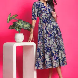 Women Fit and Flare Blue Midi/Calf Length Dress-image-63