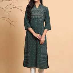Juniper Women Green  White Bandhani Printed Liva A-Line Kurta-18