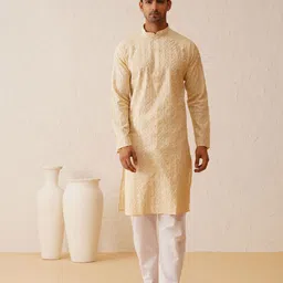 SOJANYA LUXE Men Floral Embroidered Regular Thread Work Kurta with Pyjamas-picture-25