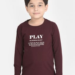 Crimsoune Club Boys Maroon & White Typography Printed T-shirt-image-50
