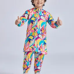 VASTRAMAY Boys Abstract Printed Mandarin Collar Regular Kurta With Pyjama-3