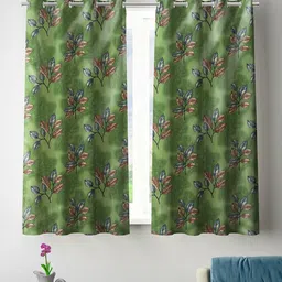 ROMEE Green & Blue 2 Pieces Floral Room Darkening Window Curtains-image-84