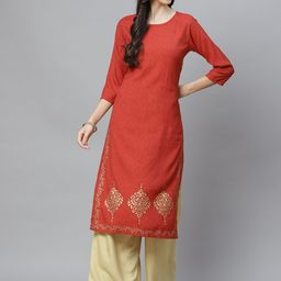 aayusika Women Maroon & Gold-Toned Ethnic Motifs Printed Kurta-image-27