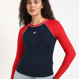 Tommy Hilfiger Women Colourblocked Applique Slim Fit T-shirt-image-51