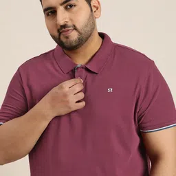 Sztori Men Plus Size Burgundy Pure Cotton Solid Polo Collar T-shirt-44