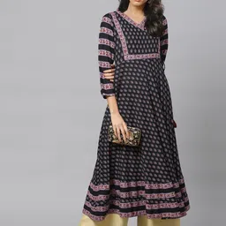 YASH GALLERY Women Black  Red Printed Angrakha Anarkali Kurta-image-19