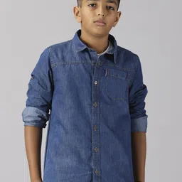 KiddoPanti Boys Spread Collar Long Sleeve Denim Casual Shirt-image-32