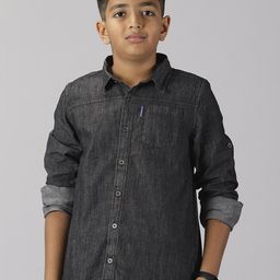 KiddoPanti Boys Spread Collar Long Sleeve Denim Casual Shirt-image-32