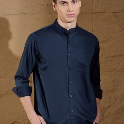 DENNISON Men Smart Mandarin Collar Solid Cotton Casual Shirt-image-90