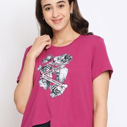 Being Human Women Pink Printed Extended Sleeves Boxy T-shirt-image-30