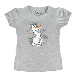 Disney by Wear Your Mind Girls GreyWhite Printed Pure Cotton T-shirt-image-44