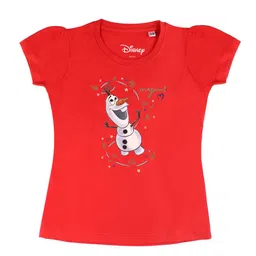 Disney by Wear Your Mind Girls RedWhite Typography Printed Pure Cotton T-shirt-image-7