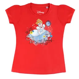 Disney by Wear Your Mind Girls RedWhite Printed Pure Cotton T-shirt-image-1