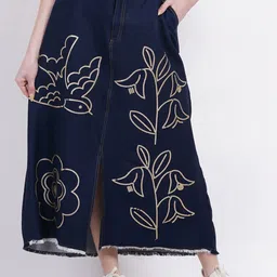 SUMAVI-FASHION Women's  Embroidered A-Line Ankle length Maxi Skirts-picture-17