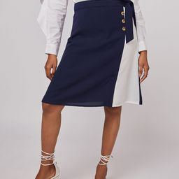 NOT SO PINK Women Navy Blue & White Solid Knee-Length A-Line Skirt-image-61
