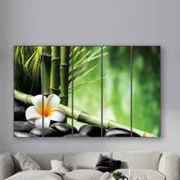 SAF Green & White 5 Pieces Bamboo UV Textured MDF Wall Art Painting-36
