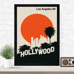 Gallery99 Black & Orange Los Angeles 89 Hollywood Textured Paper Framed Wall Art-image-70
