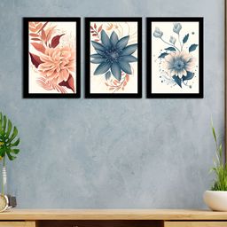 WENS Black & Blue 3 Pieces Synthetic Wooden Floral and Botanical Paintings Wall Art-image-75
