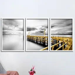 SAF Grey & Yellow 4 Pieces Modern Art-Painted Framed Wall Art-26