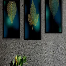 SAF Yellow & Blue 3 Pieces Leaves Art Painting Wall Art-picture-39