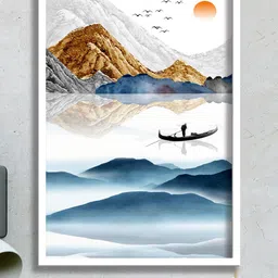 SAF White & Blue Modern Art Printed Framed Wall Art-image-11